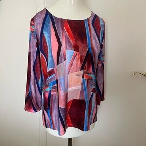Peck & Peck Red and Blue Abstract Women's Blouse